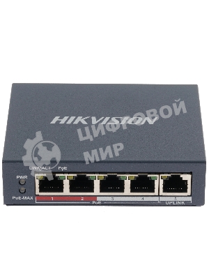 Коммутатор Hikvision DS-3E0105P-E(B), 4×100 Мбит/с PoE + 1×100 Мбит/с Uplink, неуправляемый