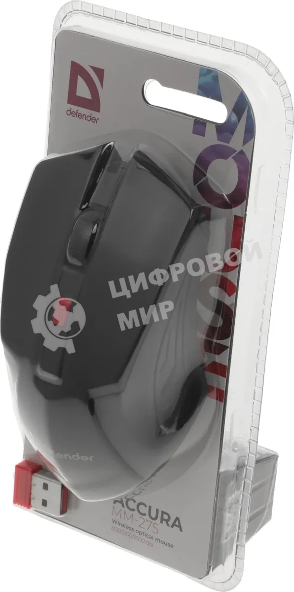 Мышь беспроводная Defender Accura MM-275 красный, 1600 dpi, радиоканал, USB, кнопки - 6