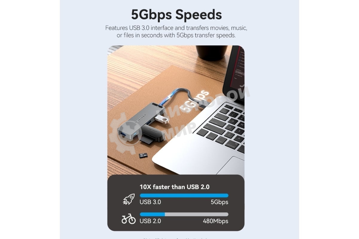 USB-концентратор Vention OTG USB 3.0 на 4 порта серый 1м.