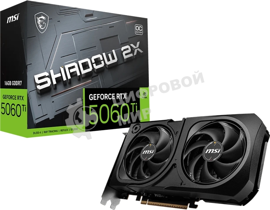 Видеокарта MSI RTX 5060Ti 16Gb SHADOW 2X OC PLUS RTX 5060TI 16Gb 128bit GDDR7 2602/28000 HDMIx1 DPx3 HDCP