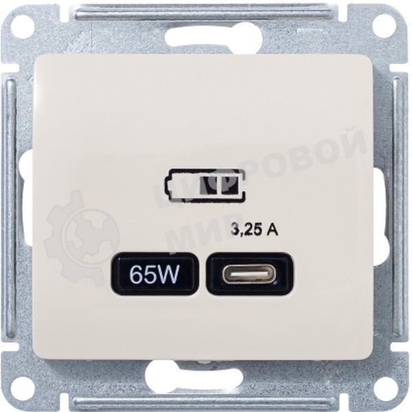 Розетка USB SE тип-C 65W высокоскор.заряд. QC, PD, мех. Glossa бежевый