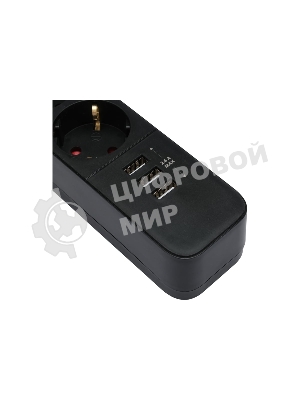 Сетевой фильтр Гарнизон 2.0 Мультипорт EPS-4-U3-B-2, 4 р, 10А, 3xUSB, 2 м, ур.защиты 2+, черный, пакет