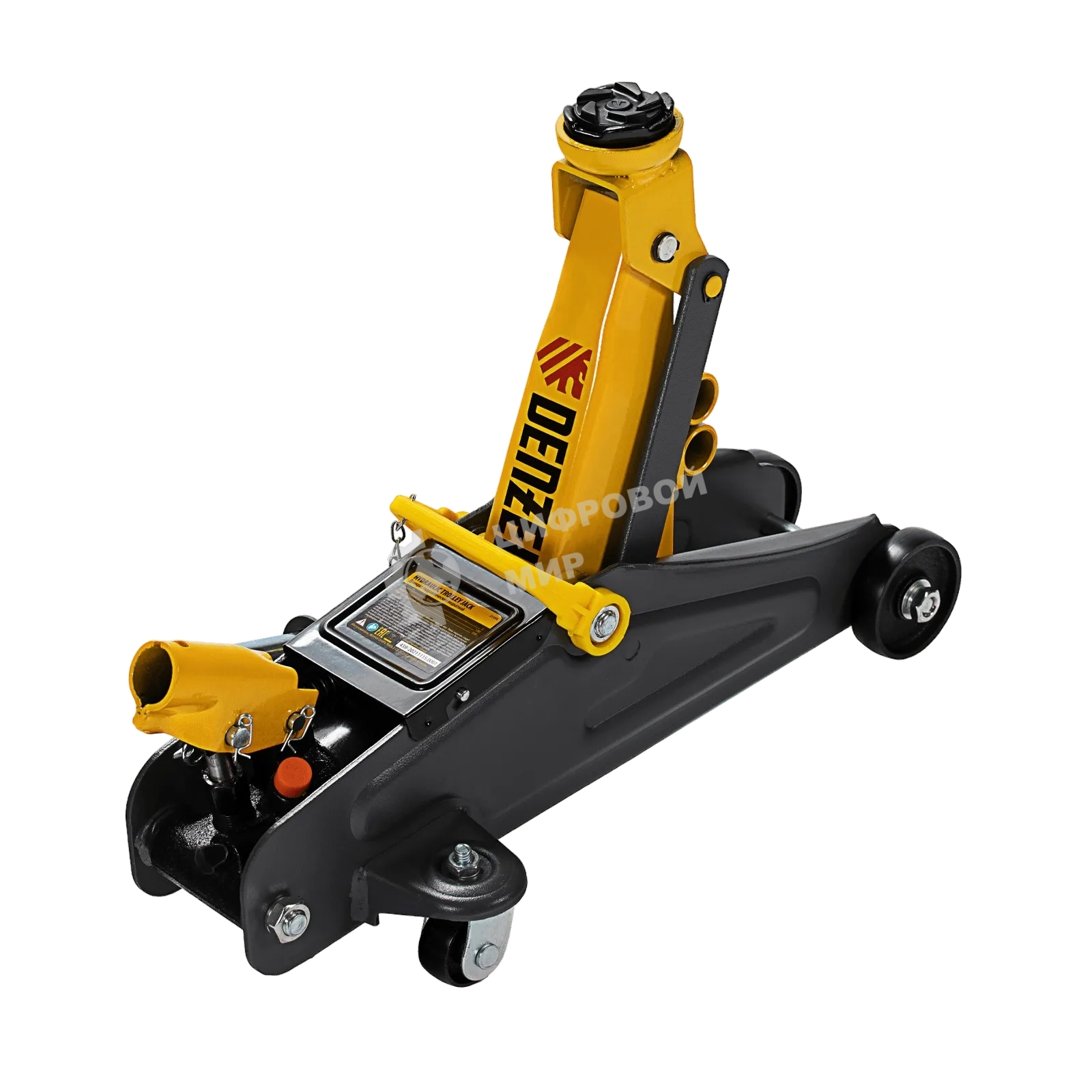 Домкрат гидравлический подкатной с фиксатором Denzel 2 т, 130-330 мм, в кейсе