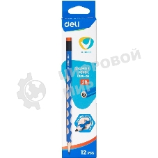 Карандаш чернографитный Deli EC016-2B U-Touch 2B, трехгранный, (12шт) ластик