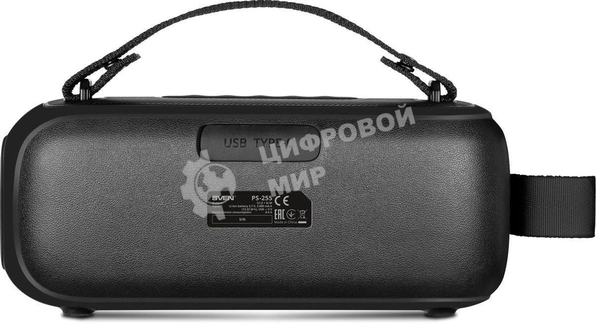 Колонка портативная Sven PS-255 черный 12W 1.0 BT 3600mAh (SV-022563)