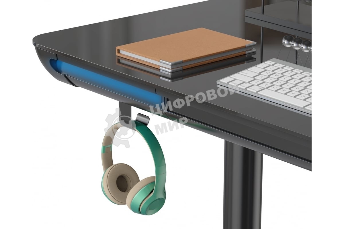 Стол компьютерный Cactus CS-EGD-BK-LED столешница закаленное стекло, черный, каркас черный