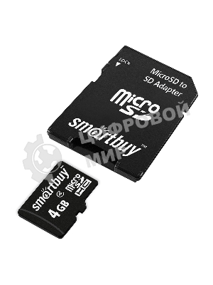 Флеш карта Micro SDHC 4Gb Smartbuy Сlass 4, адаптер в комплекте