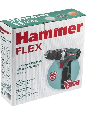 Дрель-шуруповерт Haммer ACD12CS, 12 В, 1,5 Ач, 26 Нм, щеточный