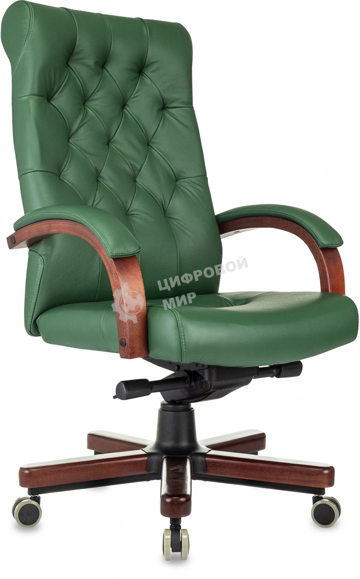 Кресло Бюрократ T-9928Walnut зеленый, кожа