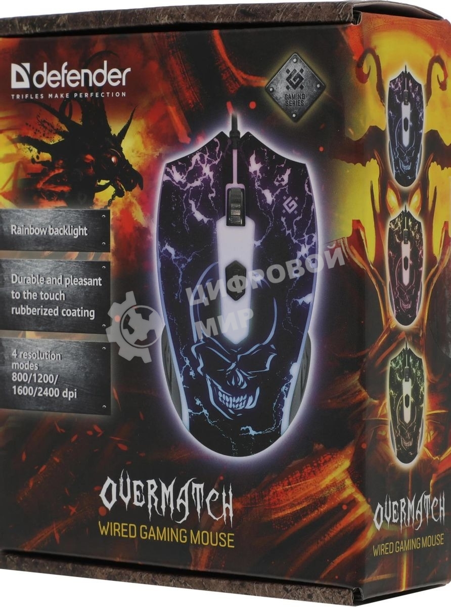 Мышь проводная Defender Overmatch GM-069 черный, 2400 dpi, USB, кнопки - 4