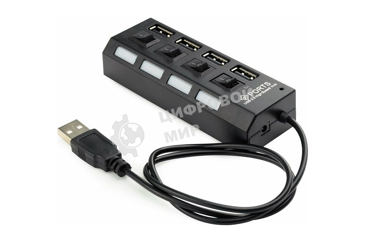 USB-концентратор Gembird UHB-243-AD, USB 2.0, USB 4 порта с подсветкой и выключателем, USB