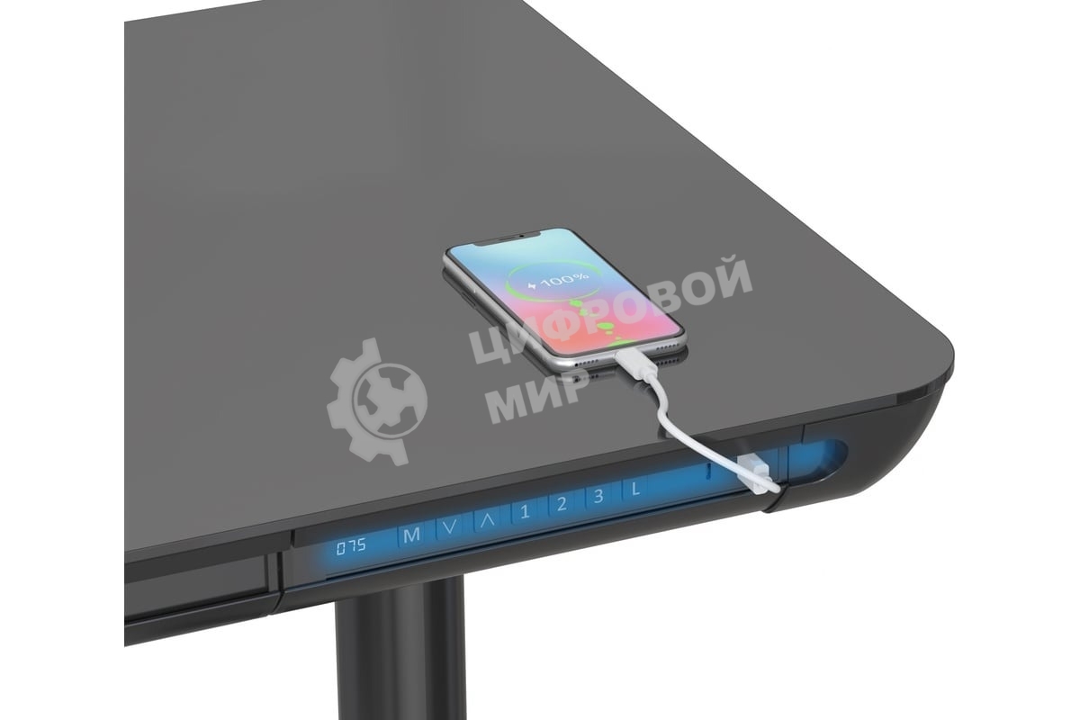 Стол компьютерный Cactus CS-EGD-BK-LED столешница закаленное стекло, черный, каркас черный