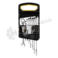 Набор ключей комбинированных трещоточных Denzel 6-19 мм, 8 шт., CrV, матовый хром