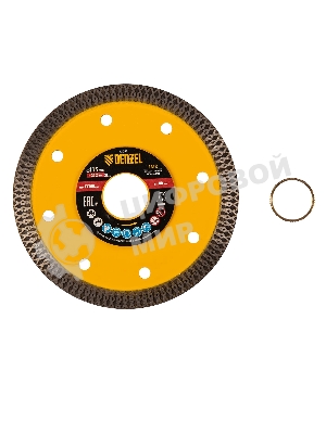 Диск алмазный отрезной Denzel 115 х 22,2мм, сплошной, супертонкий, горячий пресс, сухой/мокрый рез