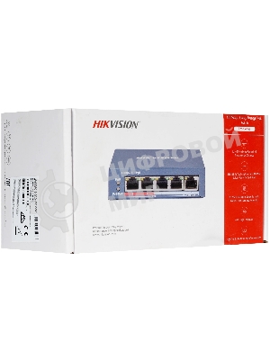 Коммутатор Hikvision DS-3E0105P-E(B), 4×100 Мбит/с PoE + 1×100 Мбит/с Uplink, неуправляемый