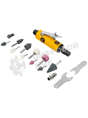 Пневмошлифмашина прямая Denzel PGS25000, 25000 об/мин, 10 шлиф. камней, цанга - 3, 6 мм, 113 л/мин