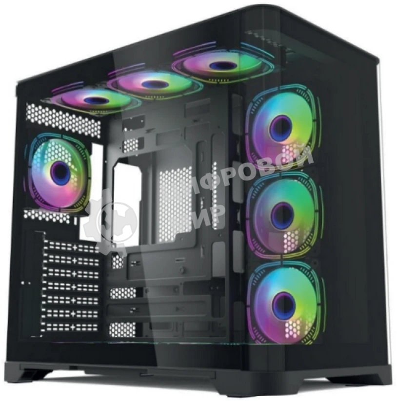 Компьютерный корпус Forza Forza FZ-G42B Seaview TG ATX Case, black, w/o psu, Curved Tempered glass front panel, 1x3,5