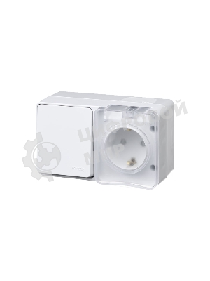 Блок ОП AtlasDesign Profi54 розетка 16А 250В с заземл. защ. шторки + 1-кл. выключатель 10А IP54 бел. SchE