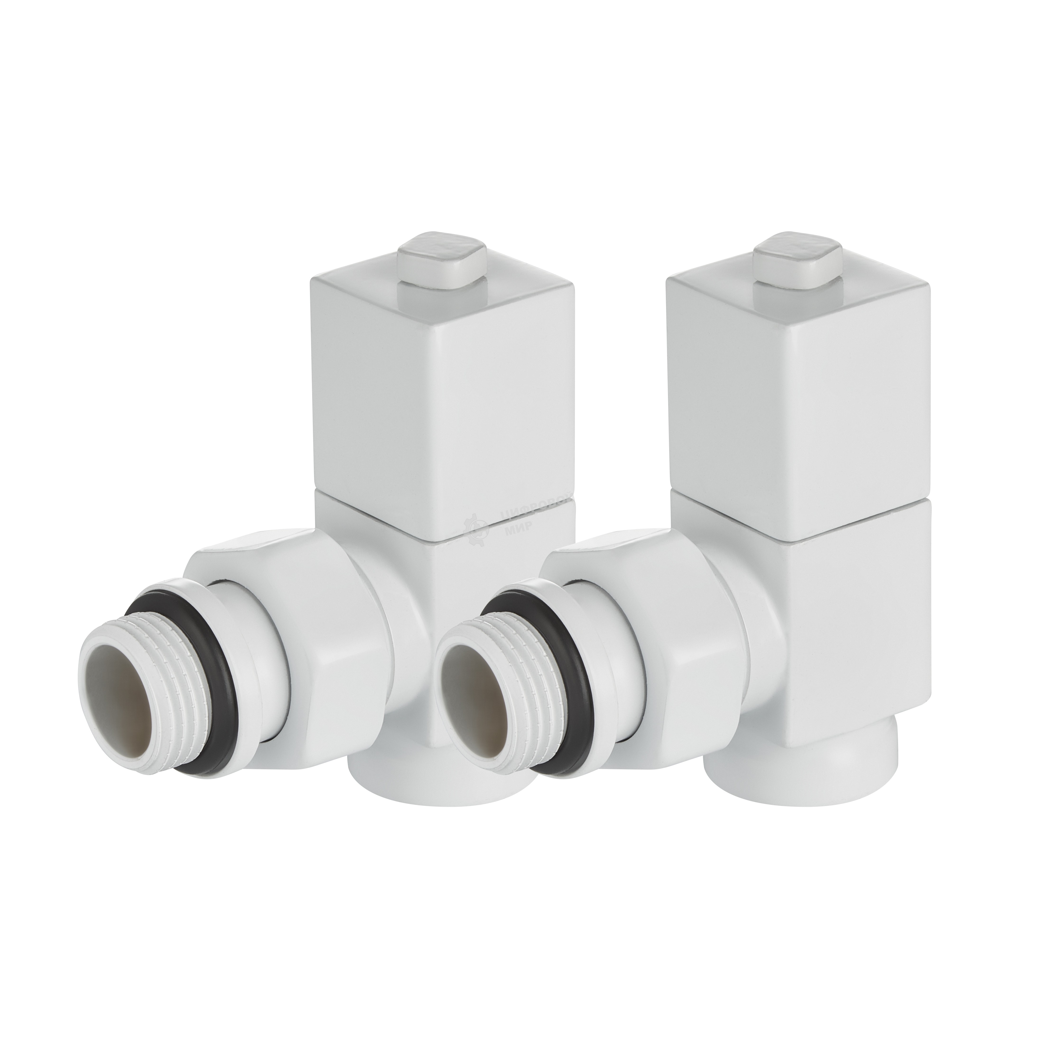 Набор дизайн-вентилей Royal Thermo CUBE, угловой (белый) 1/2