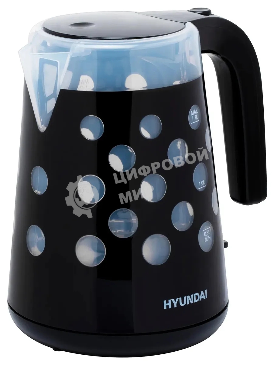 Чайник электрический Hyundai HYK-G2012 1.7 л, 2200 Вт, черный/прозрачный (корпус: пластик)