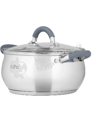 Кастрюля LARA LR02-481 BELL 18x10,5 см, 2,6 л, нержавеющая сталь, индукционное дно, силиконовая ручка, стеклянная крышка