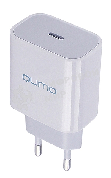 Сетевое зарядное устройство Qumo Energy light PD 20Вт, (модель 0105), USB Type-C PD, + кабель 1м. Type-C на Type-C, белый