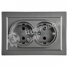 Розетка 2-местная IEK BRITE РС12-3-БрС с заземлением, без защитных шторок, 16А в сборе, сталь