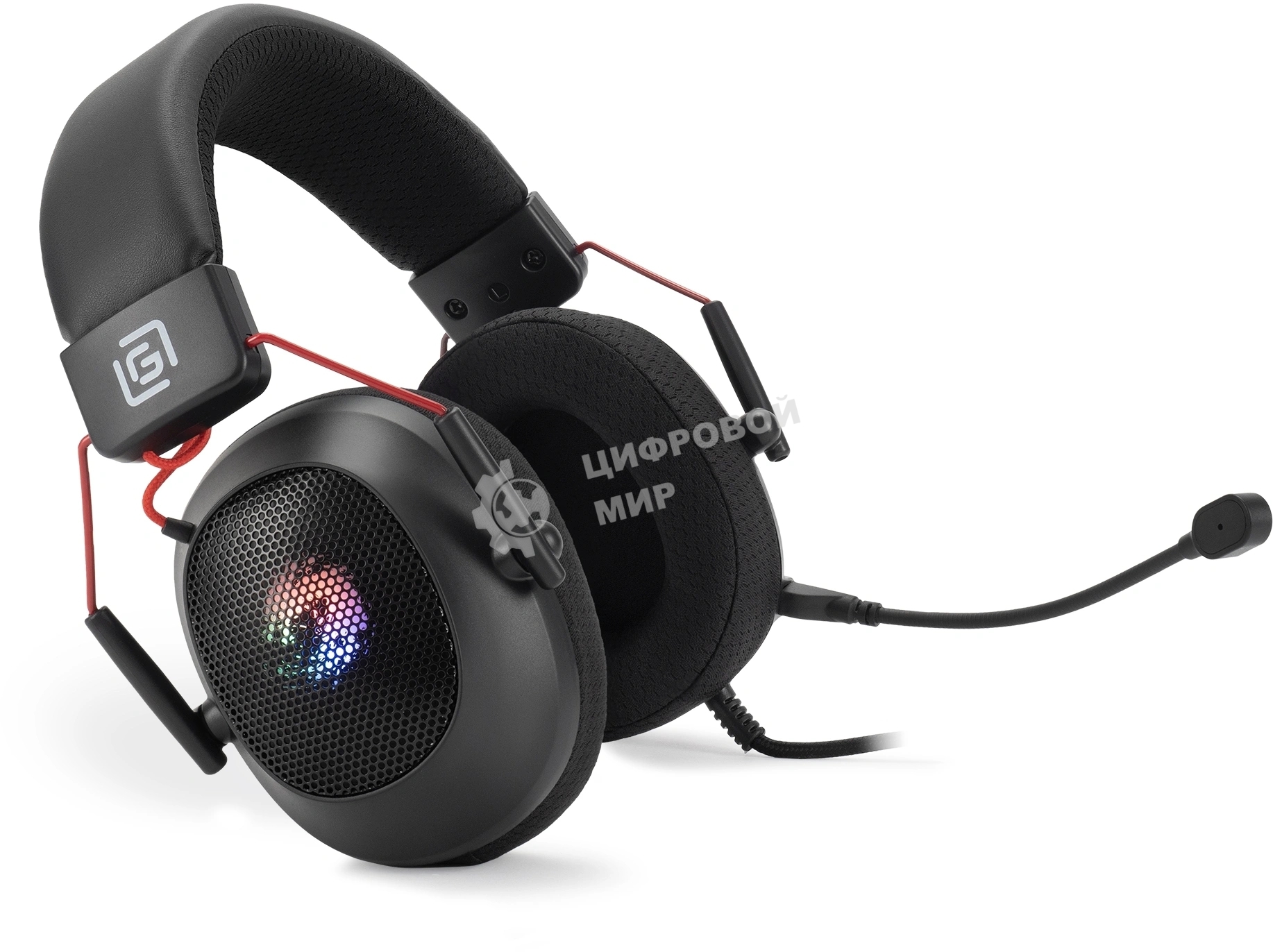 Наушники с микрофоном Оклик HS-L305G черный/красный 2м мониторные оголовье (2060511)