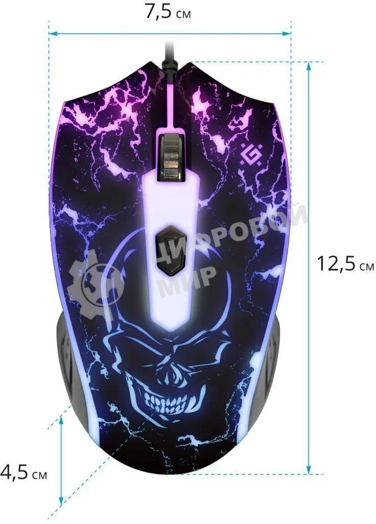 Мышь проводная Defender Overmatch GM-069 черный, 2400 dpi, USB, кнопки - 4