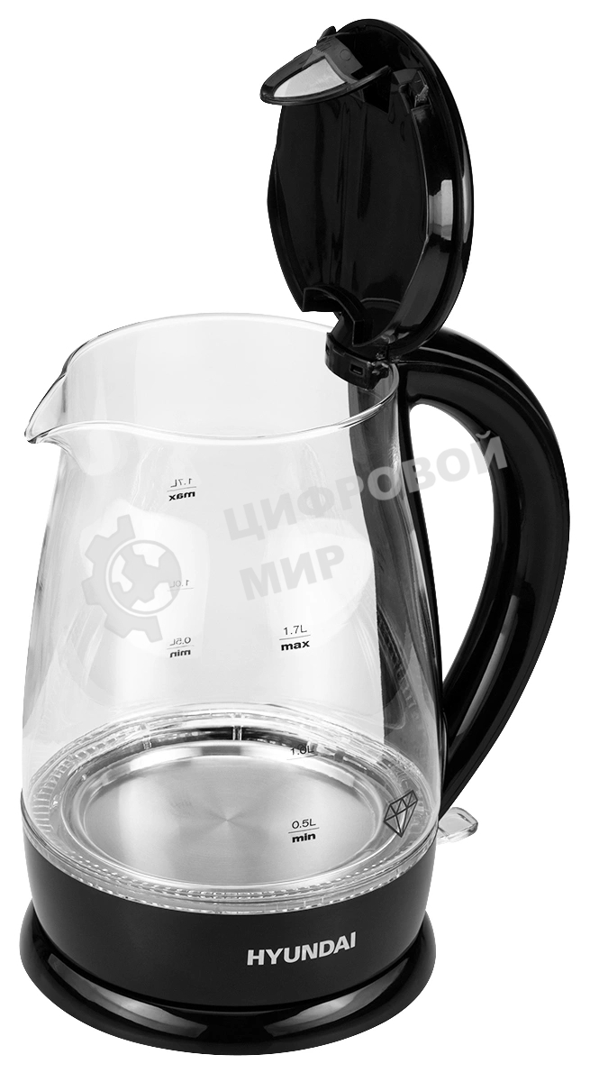 Чайник электрический Hyundai HYK-G2011 1.7 л, 2200 Вт, черный (корпус: стекло)