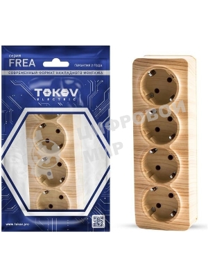 Розетка 4-м TOKOV ELECTRIC ОП Frea 16А IP20 250В с заземл. АБС-пластик сосна