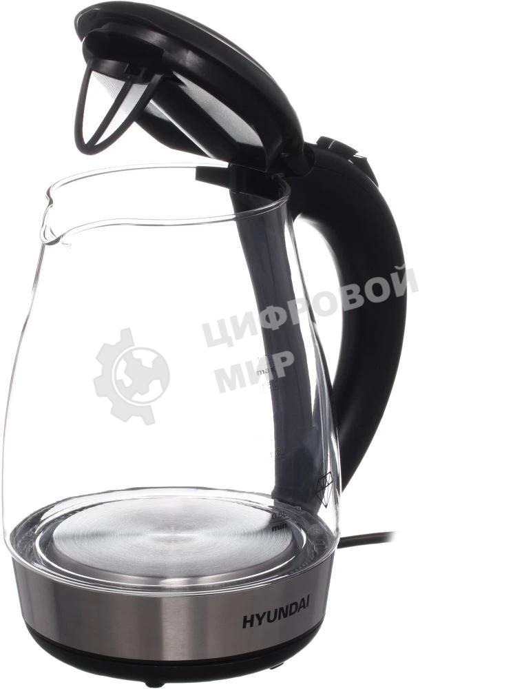 Чайник электрический Hyundai HYK-G2030 1.7 л, 2200 Вт, черный (корпус: стекло)