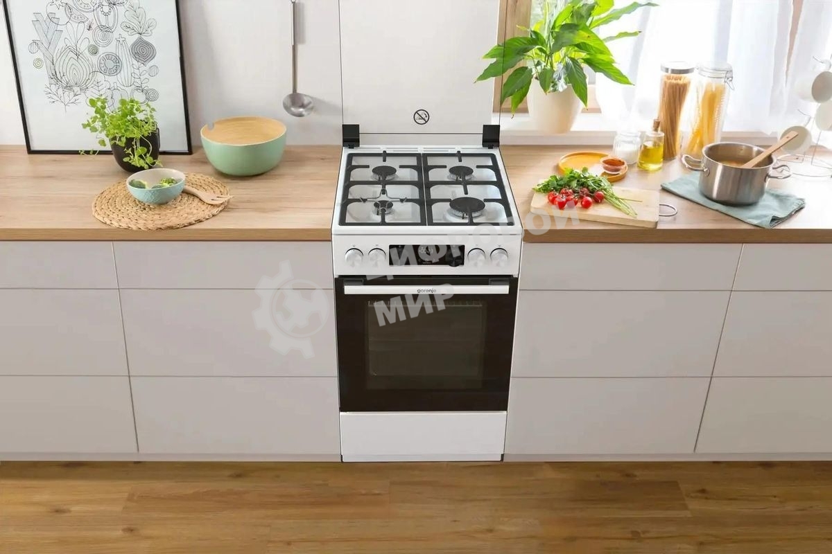 Плита Газовая Gorenje GGI5C22WF, газовая духовка, стеклянная крышка, чугун, белый