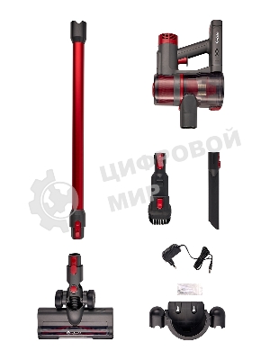 Пылесос вертикальный Bufett MVC 387A черный/красный, питание от аккумулятора, 250 Вт, уборка сухая, пылесборник 0.6 л