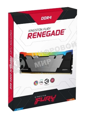 Оперативная память Kingston Fury Renegade, DDR4, 64GB (4x16GB), 3600MHz, CL16, DIMM, с радиатором, RGB, серебристый/черный