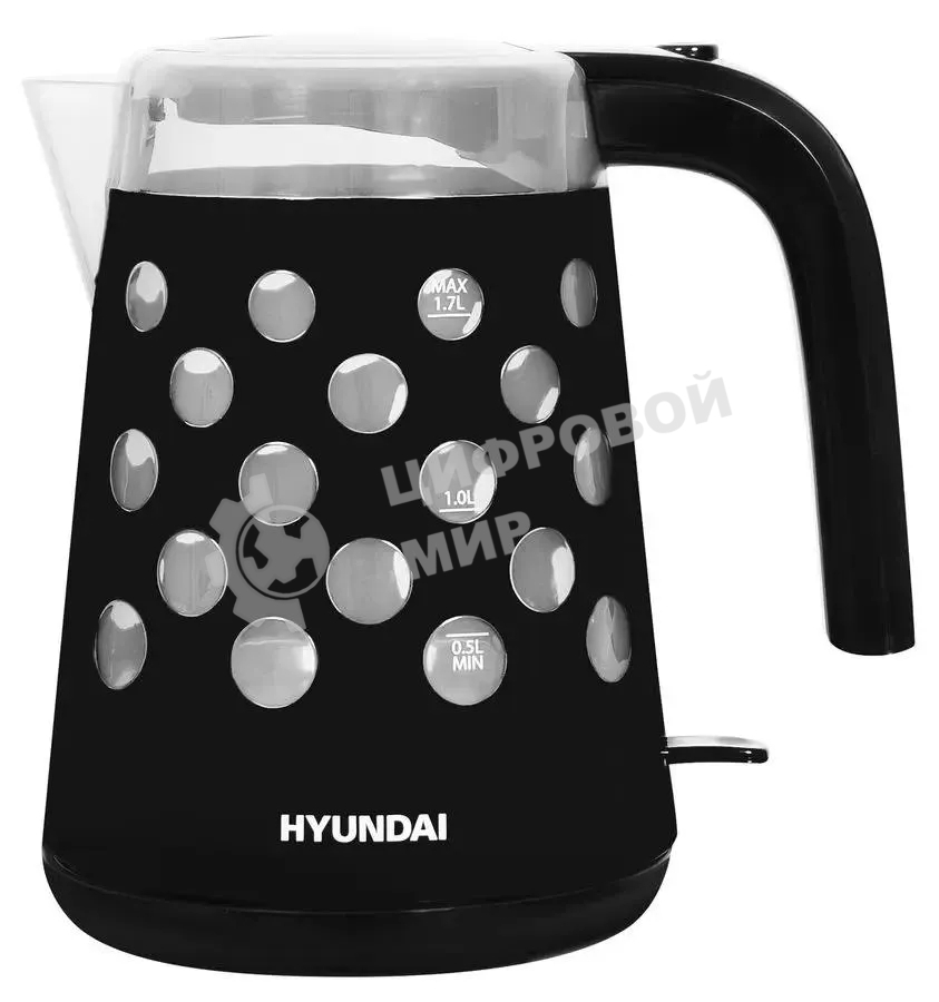 Чайник электрический Hyundai HYK-G2012 1.7 л, 2200 Вт, черный/прозрачный (корпус: пластик)
