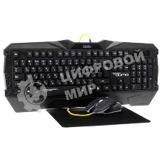 Игровой комплект Qumo Solaris, клавиатурапроводная K03, 104 клавиши, встроенная радужная подсветка, мышь проводная M10, оптическая, 800/1200/1600/2200 dpi, коврик