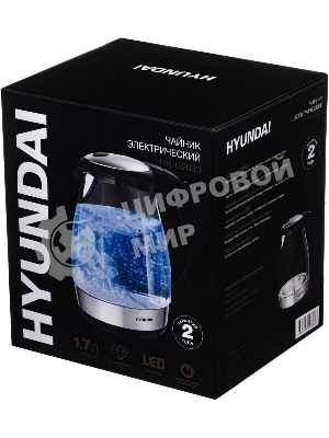 Чайник электрический Hyundai HYK-G2030 1.7 л, 2200 Вт, черный (корпус: стекло)
