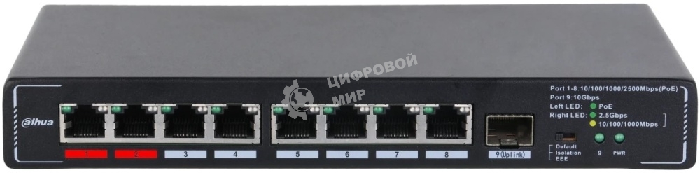 Коммутатор Dahua DH-SMG1009XP, 8×2.5 Гбит/с RJ45 + 1×10 Гбит/с SFP+, неуправляемый