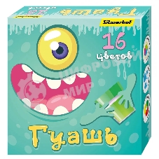 Гуашь Silwerhof Монстрики, 16 цветов, баночка, 20 мл, картонная коробка