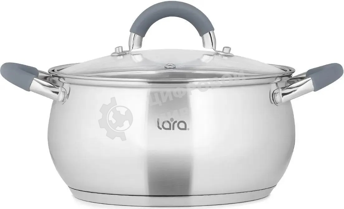 Кастрюля LARA LR02-481 BELL 18x10,5 см, 2,6 л, нержавеющая сталь, индукционное дно, силиконовая ручка, стеклянная крышка