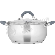 Кастрюля LARA LR02-481 BELL 18x10,5 см, 2,6 л, нержавеющая сталь, индукционное дно, силиконовая ручка, стеклянная крышка