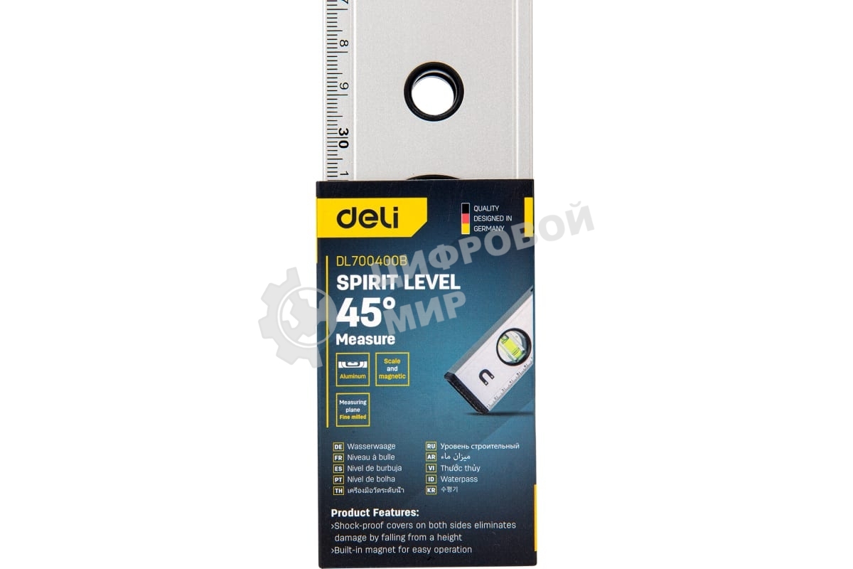 Строительный уровень Deli DL700400B 400мм Алюминиевый сплав. Мягкая резина на обоих концах. Магнит для удобства эксплуатации.