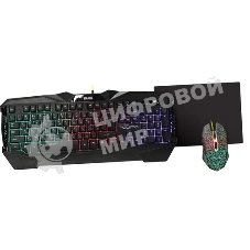 Игровой комплект Qumo Solaris, клавиатурапроводная K03, 104 клавиши, встроенная радужная подсветка, мышь проводная M10, оптическая, 800/1200/1600/2200 dpi, коврик