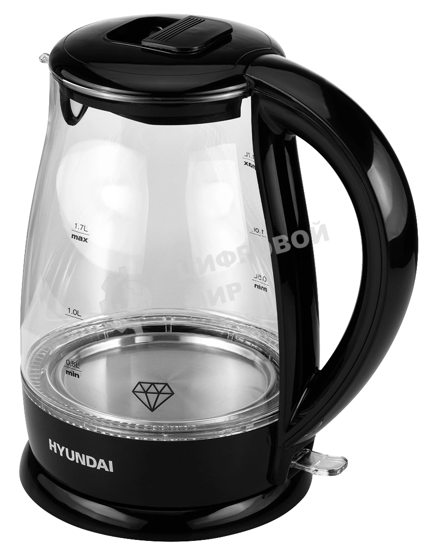 Чайник электрический Hyundai HYK-G2011 1.7 л, 2200 Вт, черный (корпус: стекло)