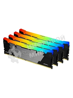 Оперативная память Kingston Fury Renegade, DDR4, 64GB (4x16GB), 3600MHz, CL16, DIMM, с радиатором, RGB, серебристый/черный