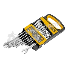 Набор ключей комбинированных трещоточных Denzel 6-19 мм, 8 шт., CrV, матовый хром