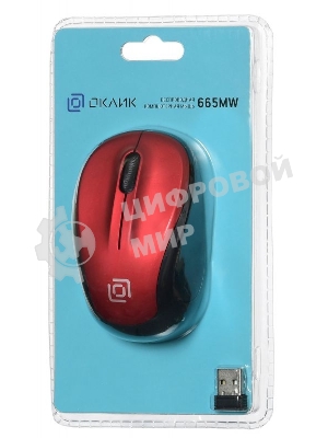 Мышь беспроводная Oklick 665MW черный/красный, 1000 dpi, радиоканал, USB, кнопки - 3