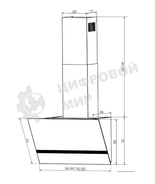 Вытяжка наклонная Elikor Rise BK 60 черный, 60 см, 750 куб. м/ч, 56 дБ