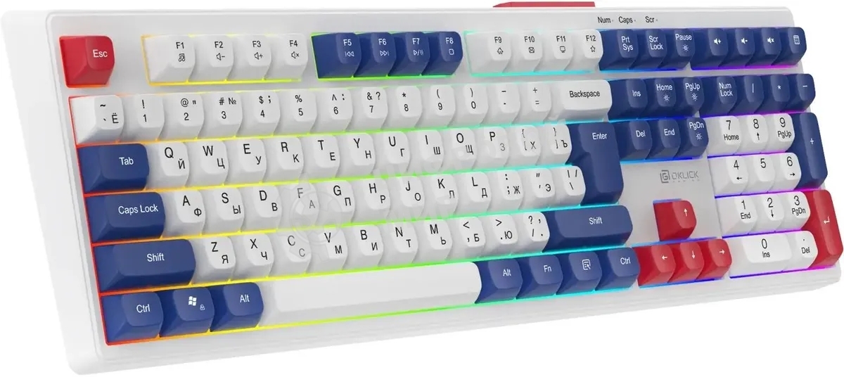 Клавиатура Oklick 725G проводная, USB Type-A, белый/красный